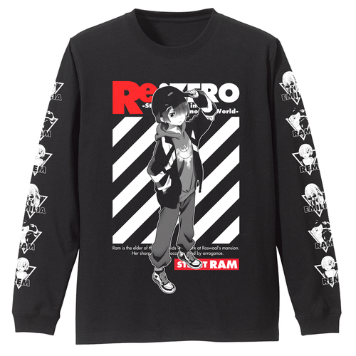 Ram Ribbed Long Sleeve T-shirt Street Fashion Ver. Black