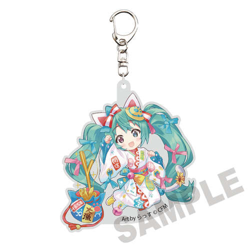 Hatsune Miku x Lucky Cat Die-cut Acrylic Keychain Hatsune Miku White Cat Art by Rassu