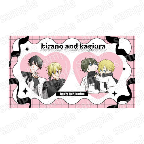 Heart-shaped Tin Badge Set Hirano and Kagiura BLACK & PINK ver.
